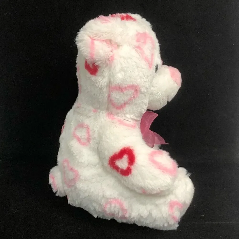 white pink hearts teddy‎ bear valentines sweetheart ribbon bear soft 8 inch
